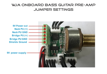 Wayne Jones Audio WJA-3 3-band onboard bass guitar pre-amp. Jumper settings.